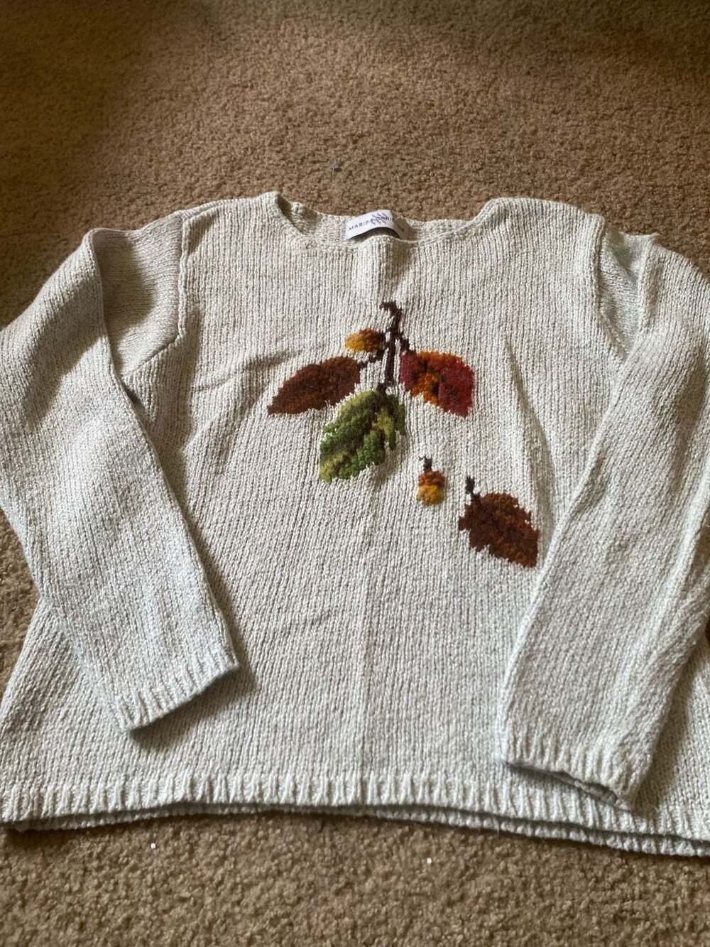 Marisa Christina Leaf Sweater Size S Beige Fall Autumn Pullover